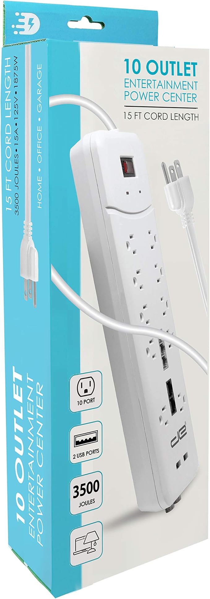 Digital Energy 10-Outlet Straight Plug 4050 Joules Heavy Duty Surge Protector (15 FT, WHT)