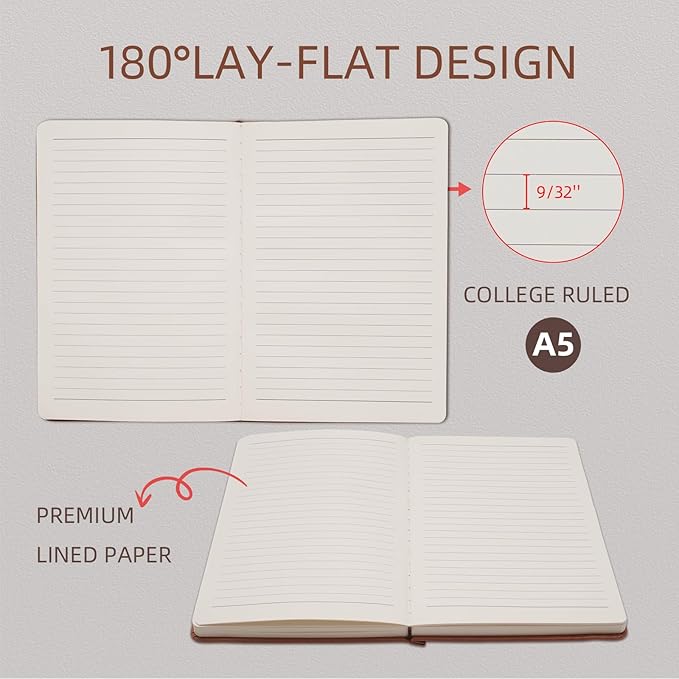 Lined Notebook Journal for Women Men 320 Pages A5 Hardcover Leather with Pen Holder College Ruled Journals for Work Note Taking Travel School Sky Blue