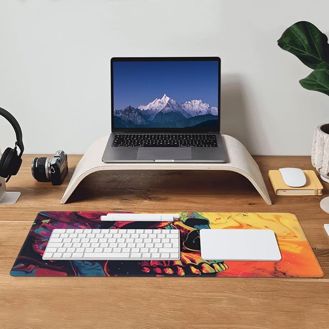Gaming Mouse Pad Desk Pad,Extended Big Mouse Pad,31.5x11.8 Inch Long Computer Keyboard Mouse Mat Mousepad with 3mm Non-Slip Base and Stitched Edge for Gaming and Office… (Watercolor Skull)