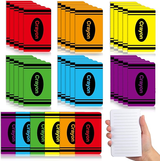 48 Pack Mini Crayon Notebooks Back to School Bulk Favor Crayons Pattern Small Journals Pocket Notepad Cute Notebook for Students Teacher Appreciation Gift First Day of School Classroom Prize 5x3 Inch