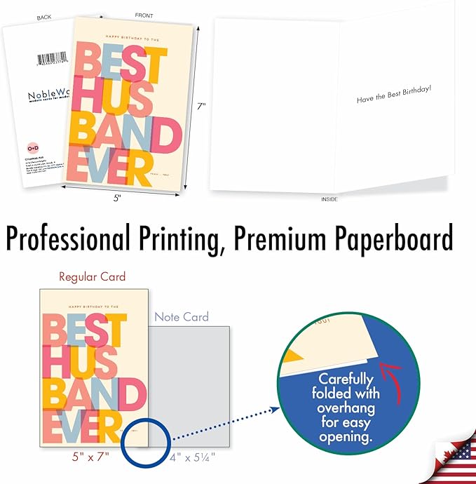 NobleWorks - 1 Funny Men's Birthday Card - Hilarious Bday Greeting Card with Envelope, Sassy Celebration - Best Husband Ever C7354BDG