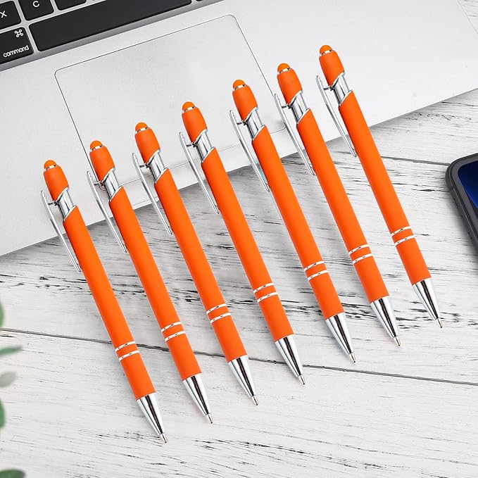 Pasisibick 12-Pack Orange Ballpoint Pens with Stylus Tip - 2 in 1 Metal Stylus, 1.0 mm Medium Point, Smooth Pen for Touch Screen Tablet