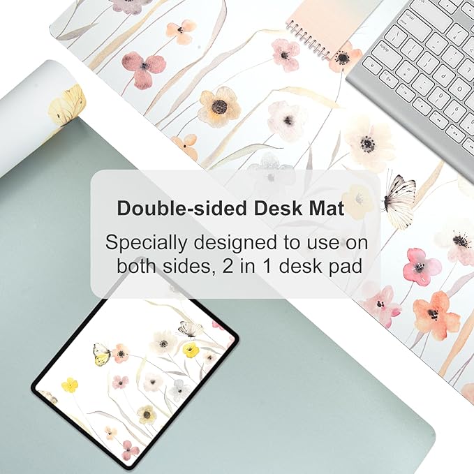 Colorful Star Large Desk Mat, Watercolor Floral Mouse PadOffice Supplies, Waterproof PU Leather Gaming Mousepad for Women Girls, Butterflies Desk Pad Home Office Decor Desk Accessories 31.5" x 15.7"