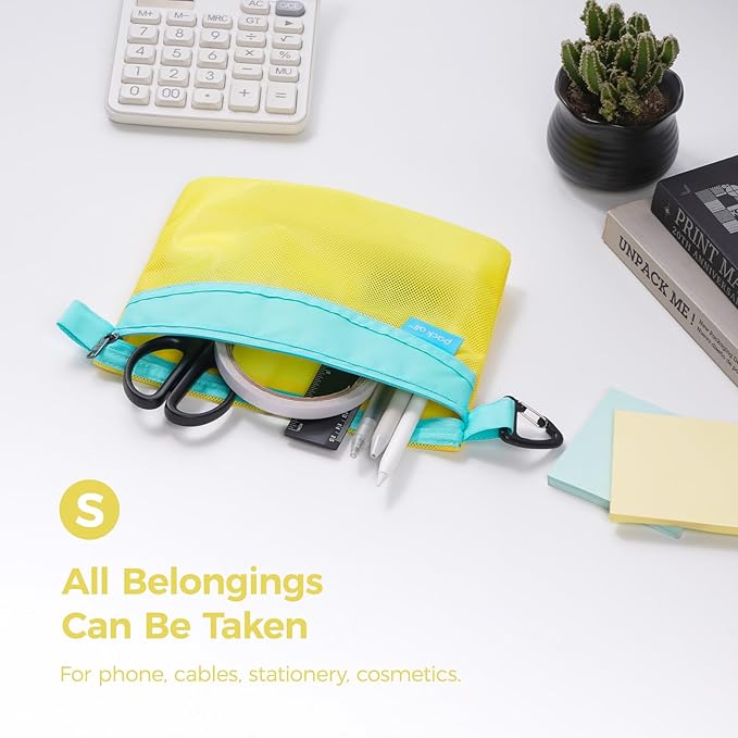 pack all Water-resistant Material Zipper Pouch, Mesh Zipper Bag for Storage, Travel, Office (Small, Yellow)