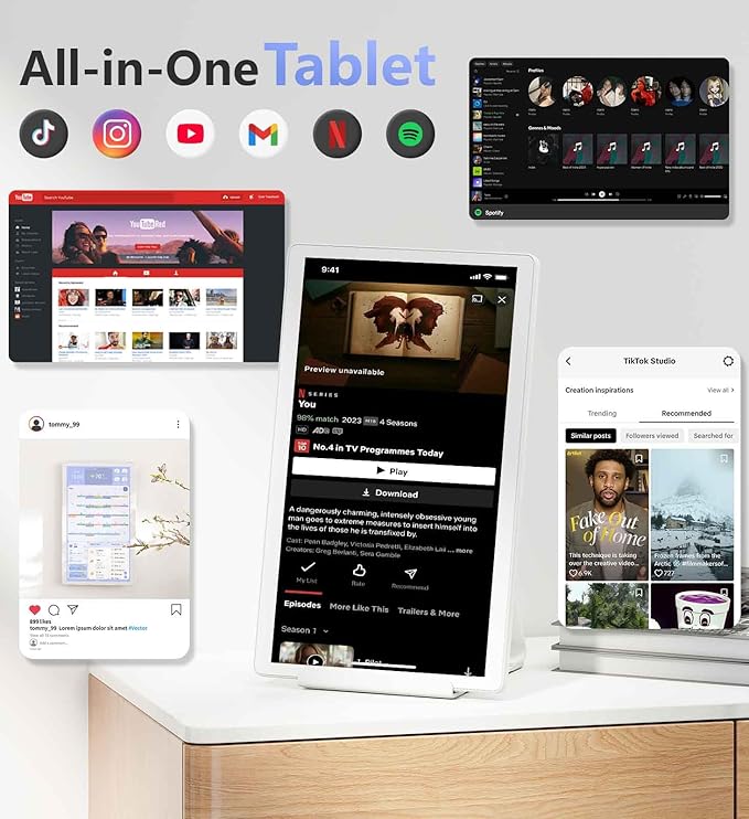 Digital Calendar 15.6'' Wall Touch Screen Chore Chart Customize Dashboard Smart Electronic Calendar Digital for Family Meal Planner Support All Google Play Apps with Stand Wall Mount White