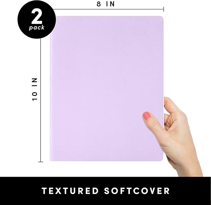 PAPERAGE Soft Cover Lined Journal Notebook, 2 Pack, (Lavender), 100 Pages, Large 7.5 inches x 9.5 inches, College Ruled, Ideal for Note Taking & Travel Journal