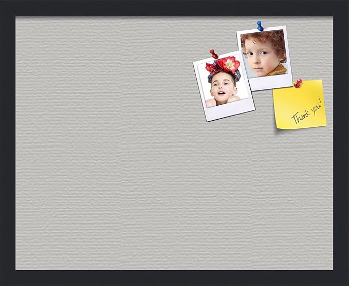 PinPix 20x16 Inch Cork Bulletin Board. This Decorative Framed Pin Board Comes with Light Stone Design and a Satin Black Frame. Ideal for Home Office Decor or Message Board (PinPix-1809)