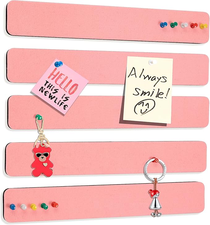 Felt Pin Board Bar Strips Bulletin Board for Bedrooms Offices Home Wall Decoration, Notice Board Self Adhesive Cork Board with 35 Push Pins for Paste Notes, Photos, Schedules
