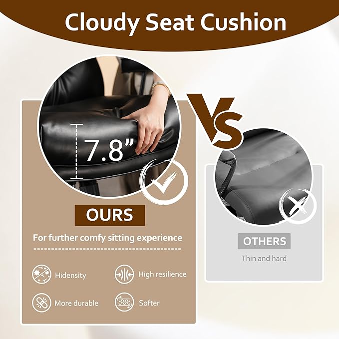 Faux Leather Executive Office Chair - Big and Tall Ergonomic Home Office Chair,Reclining Computer Desk Chair with Lumbar Support,Adjustable Task Chair Swivel Rolling PC Chair with Wheels,Black,PU