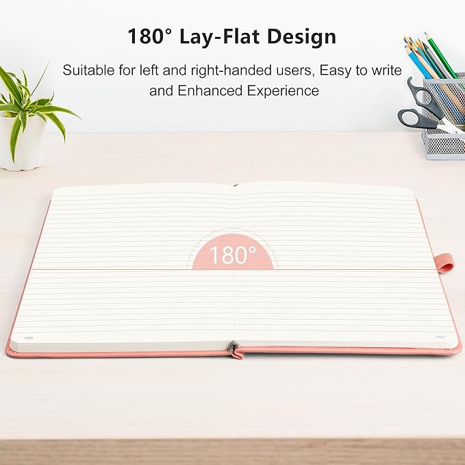 RETTACY Lined Journal Notebook, 2-Pack, 192 Numbered Pages per Pack, A5 Medium Size (5.7'' x 8.3''), for Men & Women, Writing, Work, Leather Hardcover, 100 GSM Thick Paper (Black & Pink)