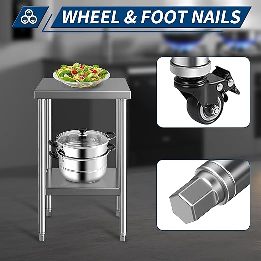 Stainless Steel Table for Prep & Work 24 x 24 Inches, NSF Commercial Heavy Duty Food Prep Worktable with Undershelf for Restaurant, Home and Hotel Christmas Preparation Table