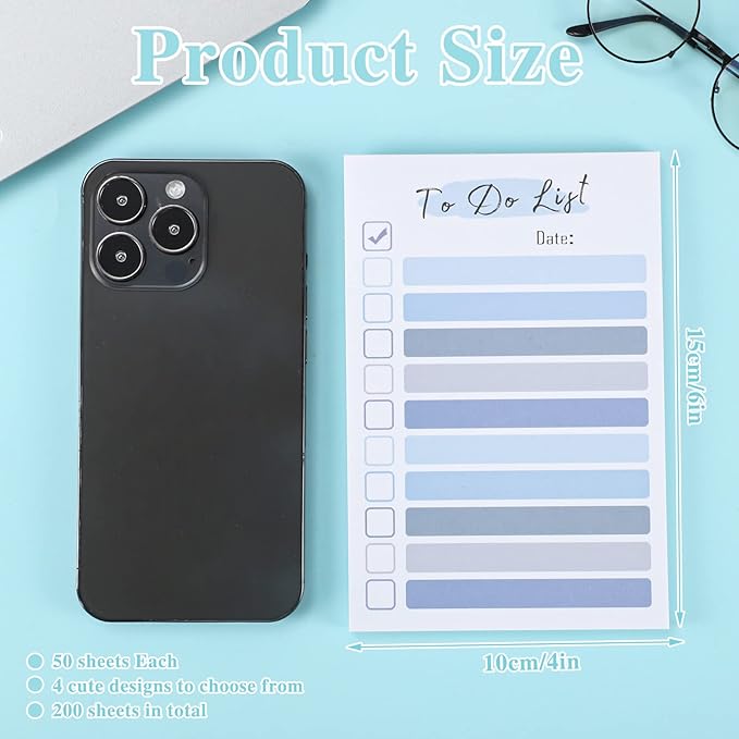 4 Packs to Do List Sticky Notes 4 x 6 Inches to Do Sticky Notes with Line, Adhesive to Do List Checklist Notepad Portable Planner for Home Office Supplies