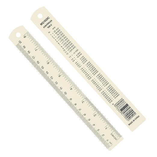 PATIKIL 20cm/8" Metal Ruler, 2 Pack Aluminum Alloy Rulers with Centimeters, Millimeters, Inches and Conversion Table Straight Edge Ruler for Writing Machinist Drafting, White