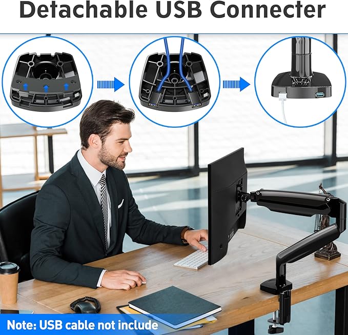 MOUNTUP Ultrawide Monitor Arm for Max 40 Inch Screen, Heavy Duty Monitor Desk Mount Support 6.6-30.9lbs, Gas Spring Computer Monitors Stand for Desk, VESA Mount with Clamp & Grommet Base