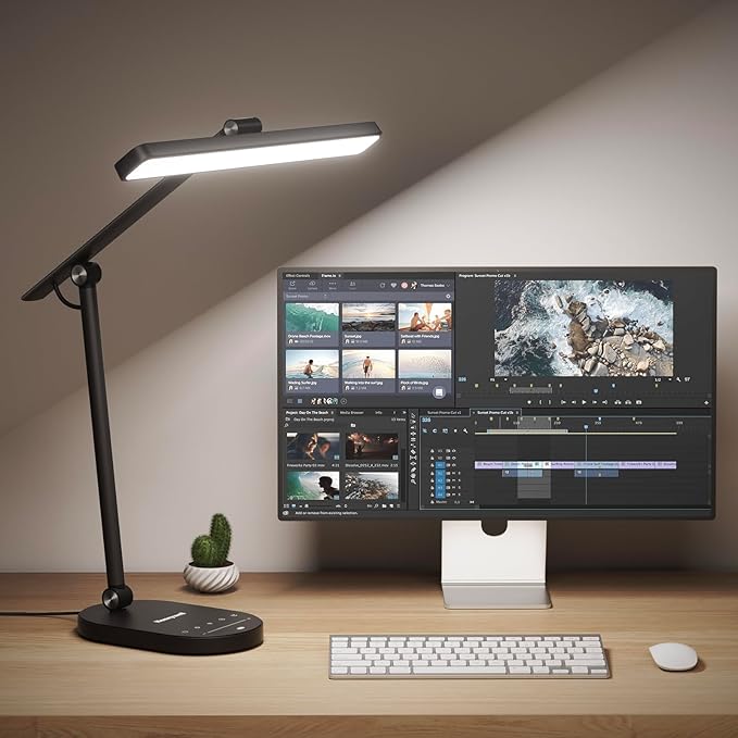 Honeywell Desk Lamp for Home Office, H4 Sunturalux™ Eye-Caring LED Desk Light, 700LM Dimmable Desk Lamp with Timer, Adjustable Desk Reading Light, Touch Auto Dimming Table Lamp for Study, Bedroom