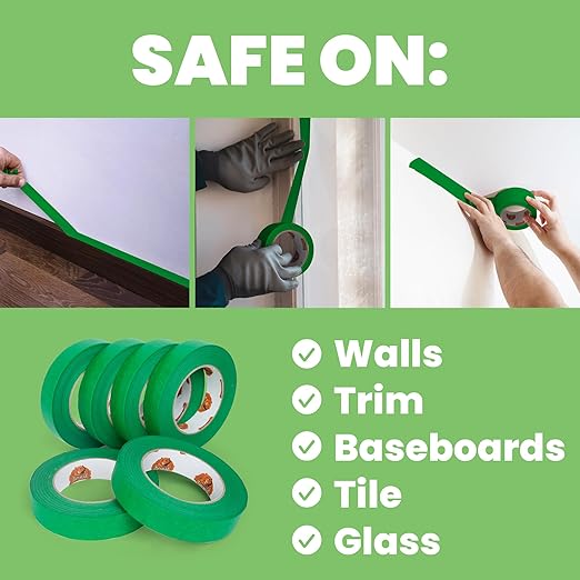 Green Painters Tape Multi-Surface Masking Tape 0.7 inch x 60 Yard, Indoor and Outdoor Painting Tape, Residue Free Easy Removal with Sharp Lines, Paint Tape for Walls, Auto, Home, 40Rolls