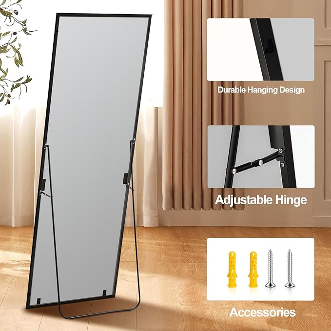 64"x21" Full Length Mirror Rectangle Body Dressing Floor Standing Mirrors for Bedroom & Cloakroom, Black