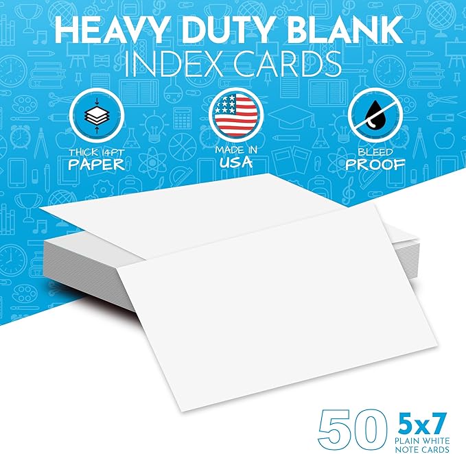 Home Advantage 5x7 Blank Index Cards - Our 50 Pack of Blank Notecards Use Heavy Duty Cardstock to Make Them Bleed Proof - These Plain Index Cards Make Perfect Blank Flashcards & Blank Note Cards