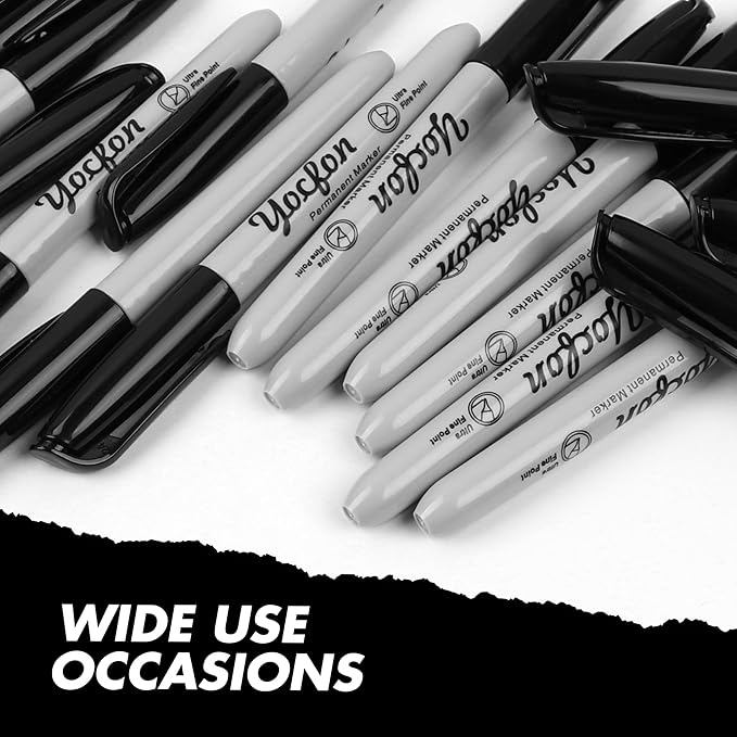 Ultra Fine Point Black Permanent Markers, 24 Pack Ultra Fine Point Black Permanent Marker set, Works on paper, Plastic, Stone, Glass, Metal
