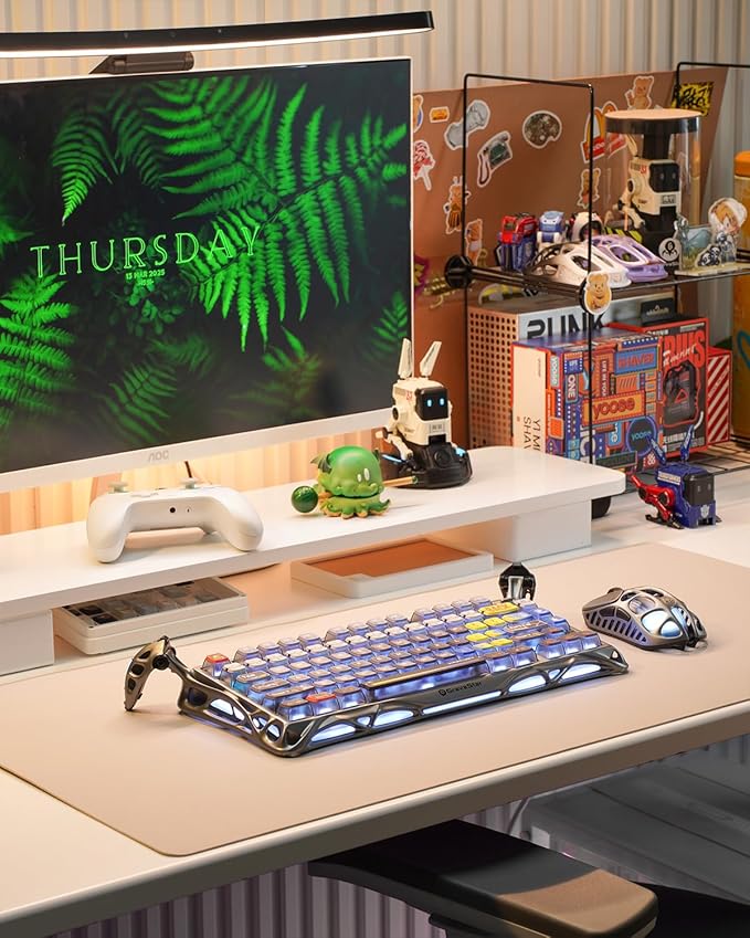 GravaStar Mercury K1 Pro Wireless Mechanical Gaming Keyboard, 75% Layout RGB Custom Keyboard, Hot-Swappable Linear Switches – Aluminum Alloy, Interstellar Silver Brushed Metal Look