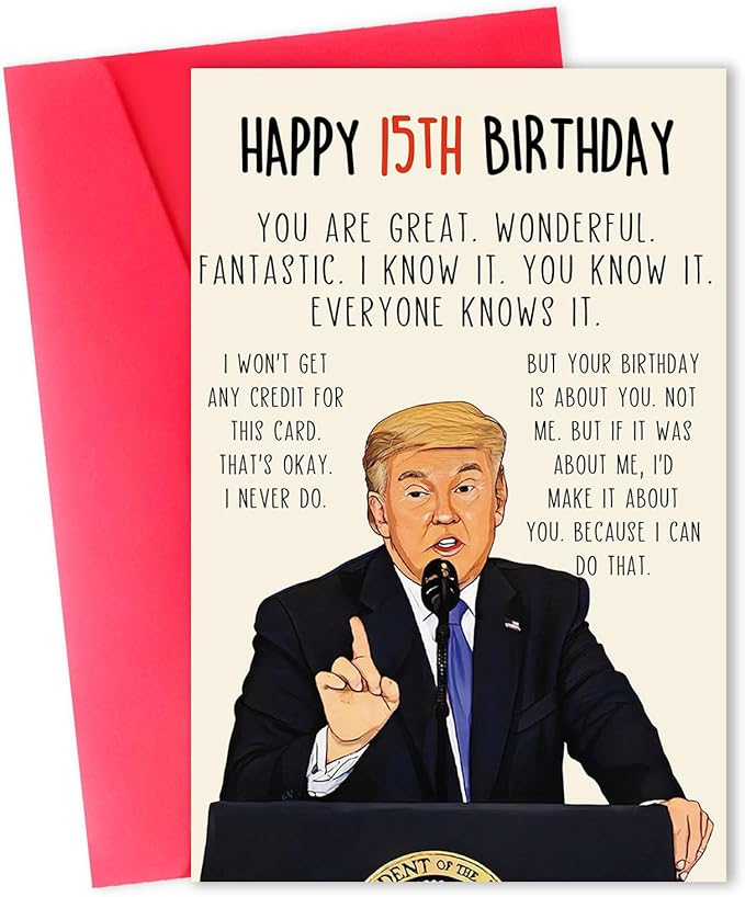 Funny 15th Birthday Card for Him Her, Humorous 15th Birthday Gift for Son Daughter, Happy 15 Year Old Birthday Decorations for Niece Nephew