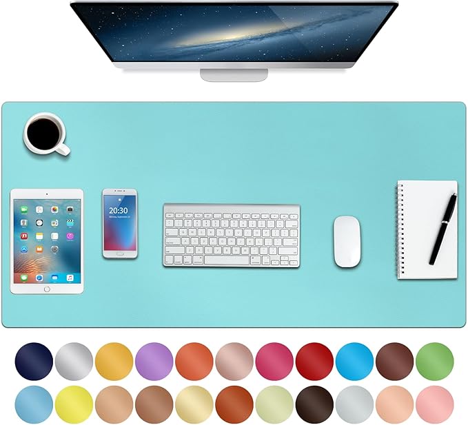 Boutilon Leather Mouse Pad,Extended Desk Pad for Keyboard and Mouse Non-Slip Study Desk Writing Pad Desktop Protector for Home Office Accessories,35"x 17"(L-Bright Blue)