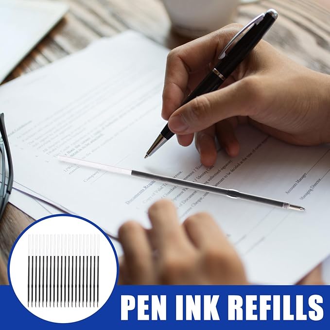 Retractable Ballpoint Pen Refills 30 Pieces 1mm, 4.2 Inch Blue Ink Refills Smooth Writing for Click Pens Journal Writing, School and Office Suppliers