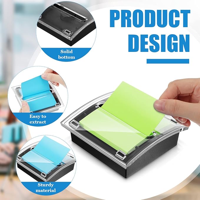 Meanplan 3 Pack Pop up Sticky Dispenser Post Note Holder Black Base with 24 Pads Colored Pop up Sticky Notes Memo Pads Blank Self Stick 3x3 Refills Back to School Office Supplies, 50 Sheet Per Pad