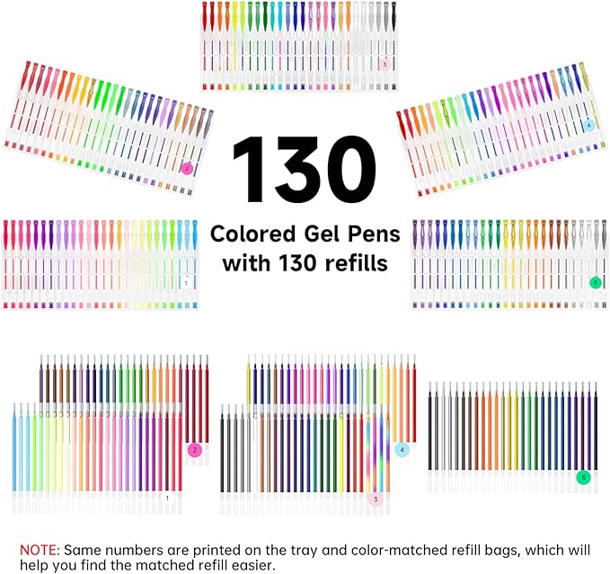 Shuttle Art 260 Pack Gel Pens Set, 130 Colors with 130 Refills for Adults Coloring Books Drawing Crafts Scrapbooking Journaling