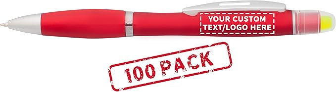 DISCOUNT PROMOS 100 Marathon Gel Highlighter Pens Pack - Customizable Text, Logo - Twist Mechanism, Ballpoint - Red