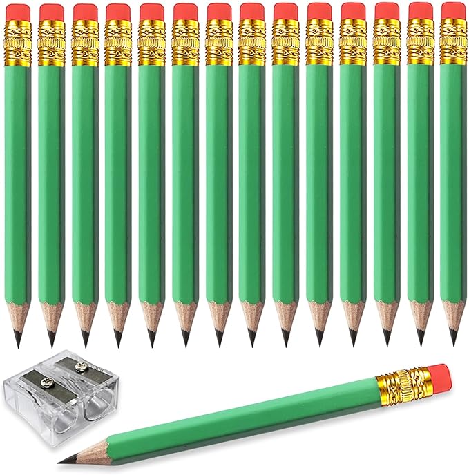 Adhere 25pcs Golf Pencils with eraser Hexagon Wooden Pencils Graphite 2B for Golf Event Scoring,Classroom,Wedding,Company Meetings,Pew, Pocket (Light Green)