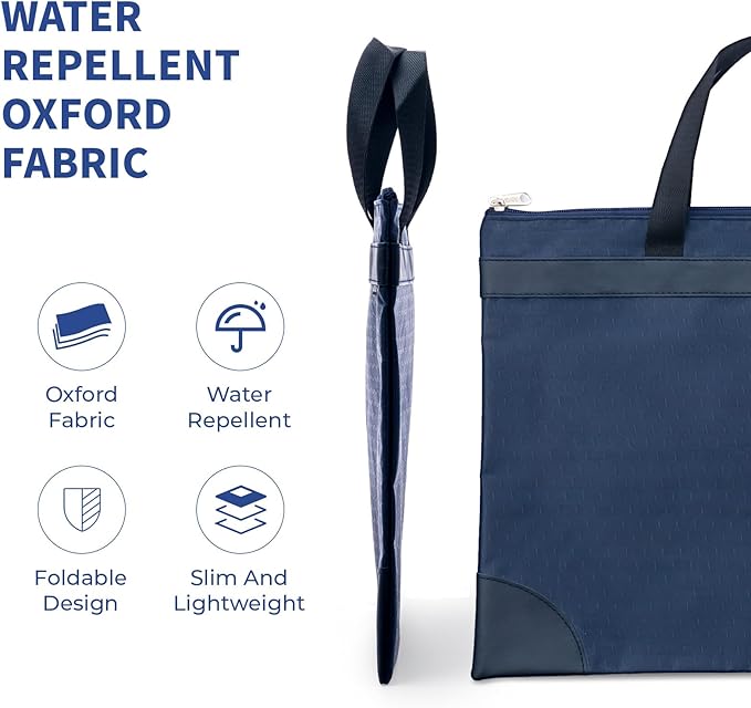 M&G 12x15 in Large Zipper Pouch with Handle, A4 Foldable Lightweight Pocket Waterproof Oxford Document Storage Bag, File Organizer for Office Travel Books Papers Filing Folder – 1 Pack (Blue)