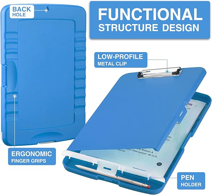 Sooez Clipboard with Storage, High Capacity Nursing Clipboards with Pen Holder, Heavy Duty Plastic Storage Clipboard with Low Profile Clip, Clipboard Folder, Teacher Must Haves, Office Supplies