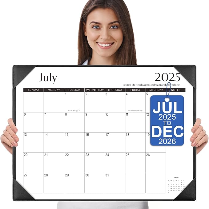 Gannyfer Large Desk Calendar 2025-2026 with Mat - 18 Month Table Calendar, 22" x 17" Desktop Pad Calendar for Planning and Organizing in Your Family, School or Office - Black
