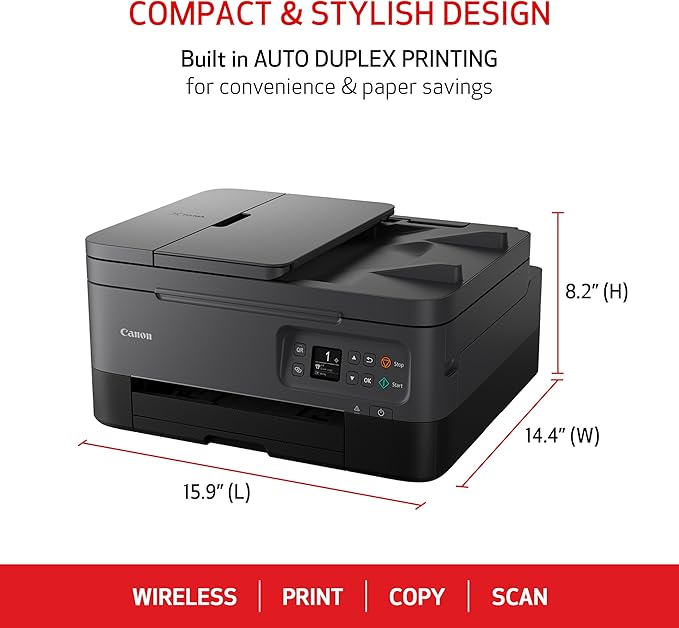 Canon PIXMA TR7020a All-in-One Wireless Color Inkjet Printer, with Duplex Printing, Mobile Printing, and Auto Document Feeder, Black, Works with Alexa