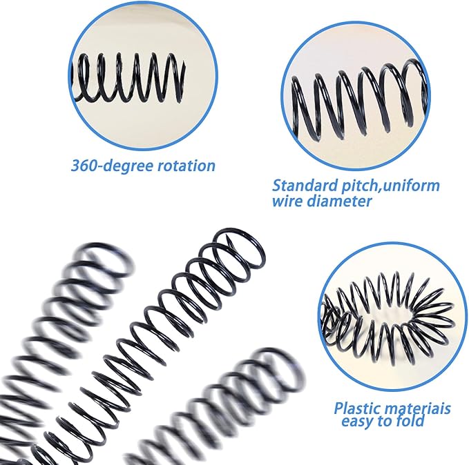 Rayson 19mm Plastic Spiral Coil Binding 3:1 Pitch, 3/4 inch, 160 Sheets Capacity Black Coil Binding Spines - Versatile for Office and Educational Tasks, Pack of 50