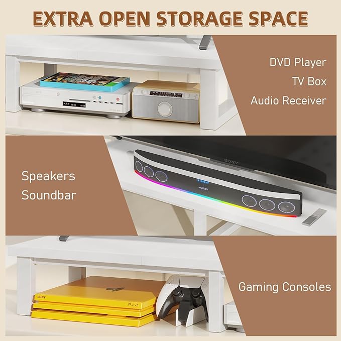 45" Large TV Riser for 32-60 inch TV, TV Riser Stand Shelf with Steel Legs, Tabletop TV Stand Riser for Home Office,White