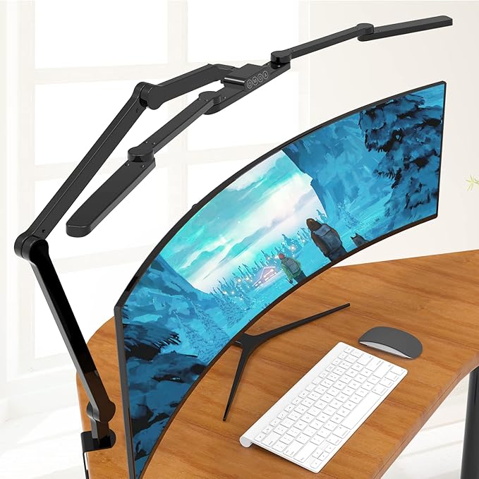 LED Desk Lamp with Clamp, 41.5" Clamp on Architect Desk Lamp for Home Office, 24W Bright Tall Computer LED Table Light Adjustable Overhead Clip on Office Lighting for Work Craft