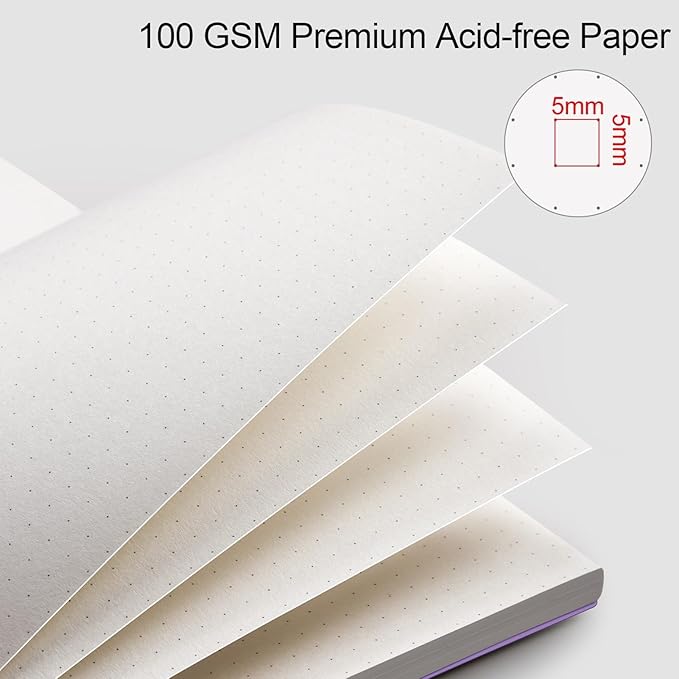 AHGXG Bullet Dotted Journal - Dot Grid Spiral Notebook 8.5" x 11", A4 Large Dotted Notebook, 100 GSM Thick Paper, Waterproof Plastic Cover Journals for Bullet Journaling, Sketching, Purple