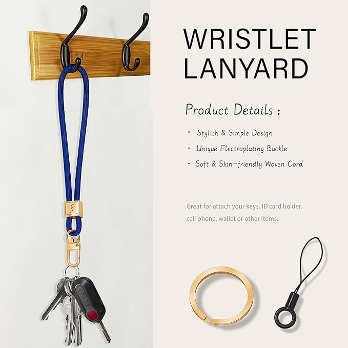 Fishent Keychain Wristlet lanyard, Cute Key Chain Holder, Upgraded Woven Wrist Lanyard for Keys, Wristlet Strap Keychain for Women Men Car Keys ID Badges Card Wallet Phone (Royal Blue)