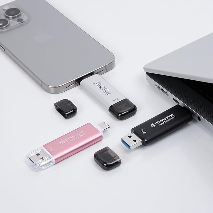Transcend 128GB External SSD, Up to 1,050MB/s, Dual USB Flash Drive for iPhone&iPad&Mac, Windows&Android, Tablet&PC, Smart TV, USB 3.2 Gen 2 Thumb Drive Photo Stick, 2-in-1 Type C &Type A Memory Stick