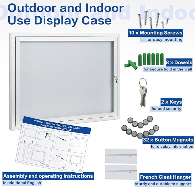 SWANCROWN Enclosed Bulletin Board Magnetic Dry Erase Board 37” x 28” Weatherproof Notice Board for Outdoor Public School Office