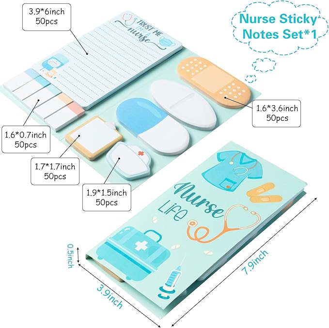 Nurse Sticky Notes Set, 550 Sheets, Cute Cartoon Medical Supplies Self-Stick Notes Pads Bundle Writing Memo Pads for Nursing Student Essentials Hospital Back to School Nurse Supplies Gift