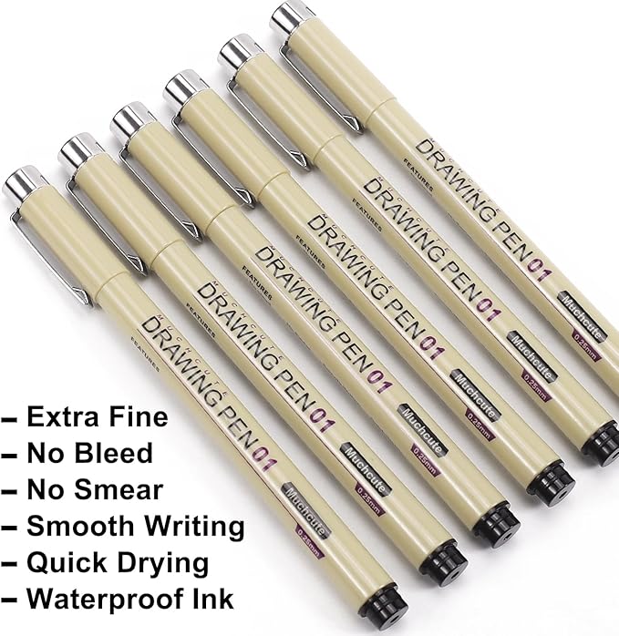 Muchcute Extra Fine Point Writing Pens:6 Black 0.25mm Ultra Thin Micron Pen 01 No Bleed Bible Journaling Study Supplies Annotation Smooth Waterproof Micro Line Tip Fineliner Gel Felt Ink Markers Stuff