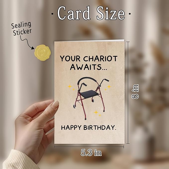 Funny Birthday Card Gifts for Dad Mom Grandpa Grandma, Unique 40th 50th 60th 70th 80th 90th Birthday Gifts Card for Men Women-Your Chariot Awaits