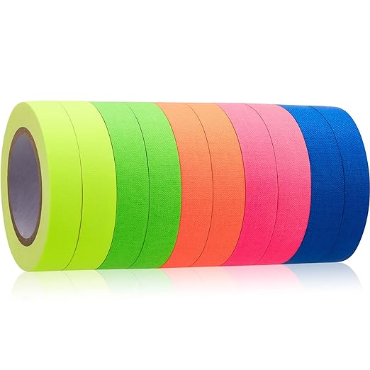 Gersoniel 10 Pcs Spike Tape Multicolor Bright Multi Colors UV Reflective Tape Quality Fluorescent for Party Stage Color Coding Art Crafts, 5 Bright Colors, 18.04 ft (0.5 Inch)