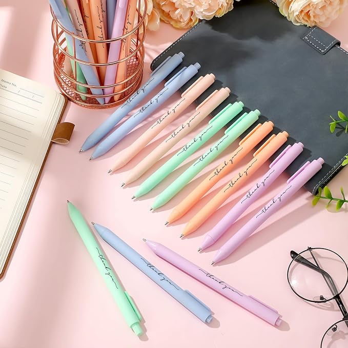 30pcs Thank You Pens Bulk Cute Multicolor Ballpoint Pen for Men Women Server Accessories Employee Holiday Appreciation Gifts for Teacher Office Back to School Party Favor (Macarons)