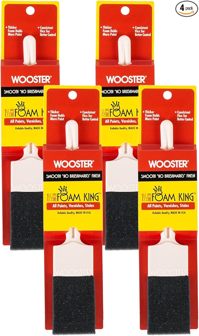 Wooster Brush 3103-1 1/2, 1-1/2-Inch 3103-1-1/2 Foam King Paintbrush, White (Pack of 4)