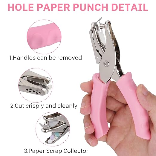NEBURORA Hole Punch, Blue Single Hole Puncher Metal with Soft-Handled for DIY Craft Tags Clothing Ticket Scrapbook Tool, 3 Colors Options