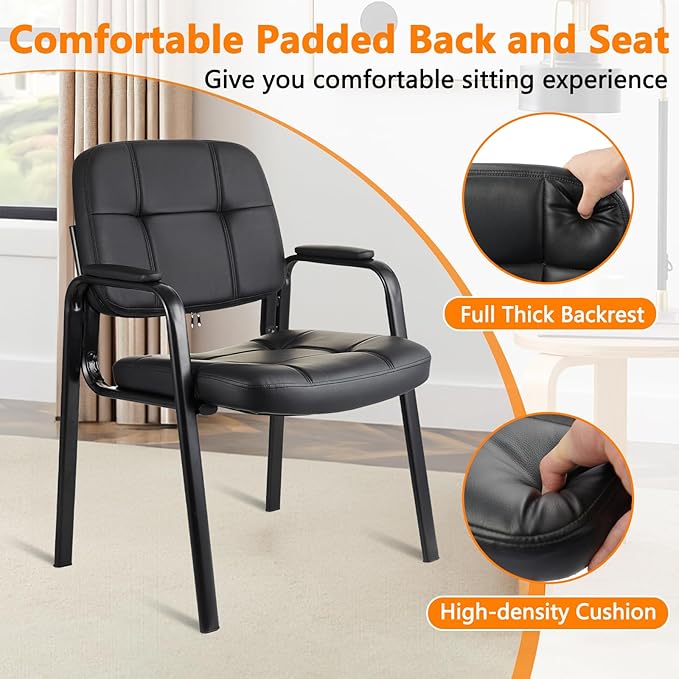 CLATINA Waiting Room Guest Chair with Bonded Leather Padded Arm Rest for Office Reception and Conference Desk Black 4 Pack